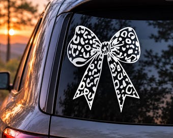 Coquette Bow Decal, Leopard Print Bow Decal, Cheetah Bow Sticker, Girly Car Decal, Race Wife Decal, Cute Bow Sticker, Truck Decal