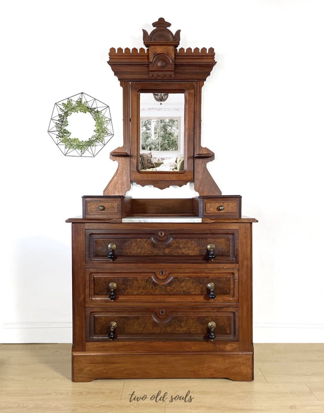 Antique Gentlemans Dresser With Marble Top and Mirror Etsy