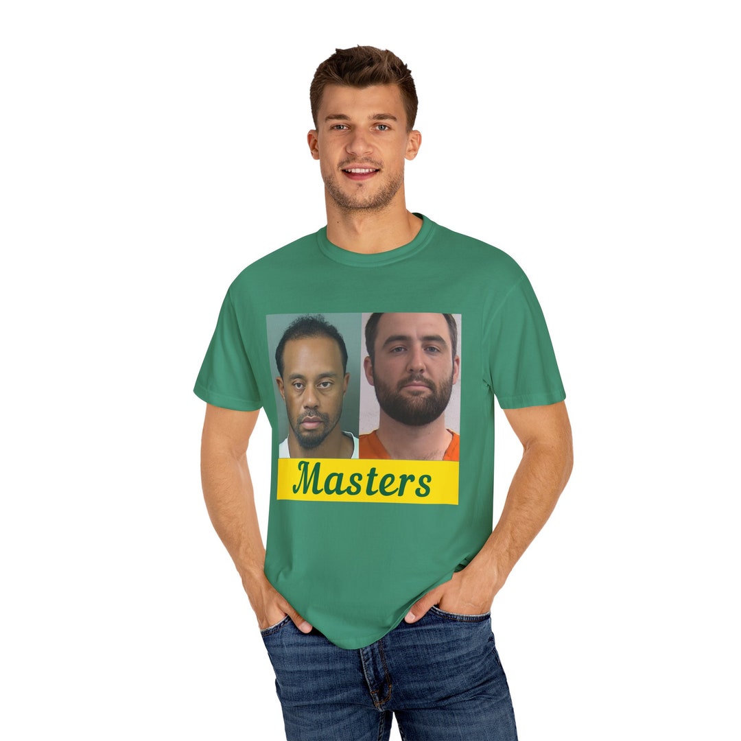 Scott Scheffler Tiger Woods Mugshots Masters Tshirts, Famous Golfer Mug Shot, Scheffler Masters