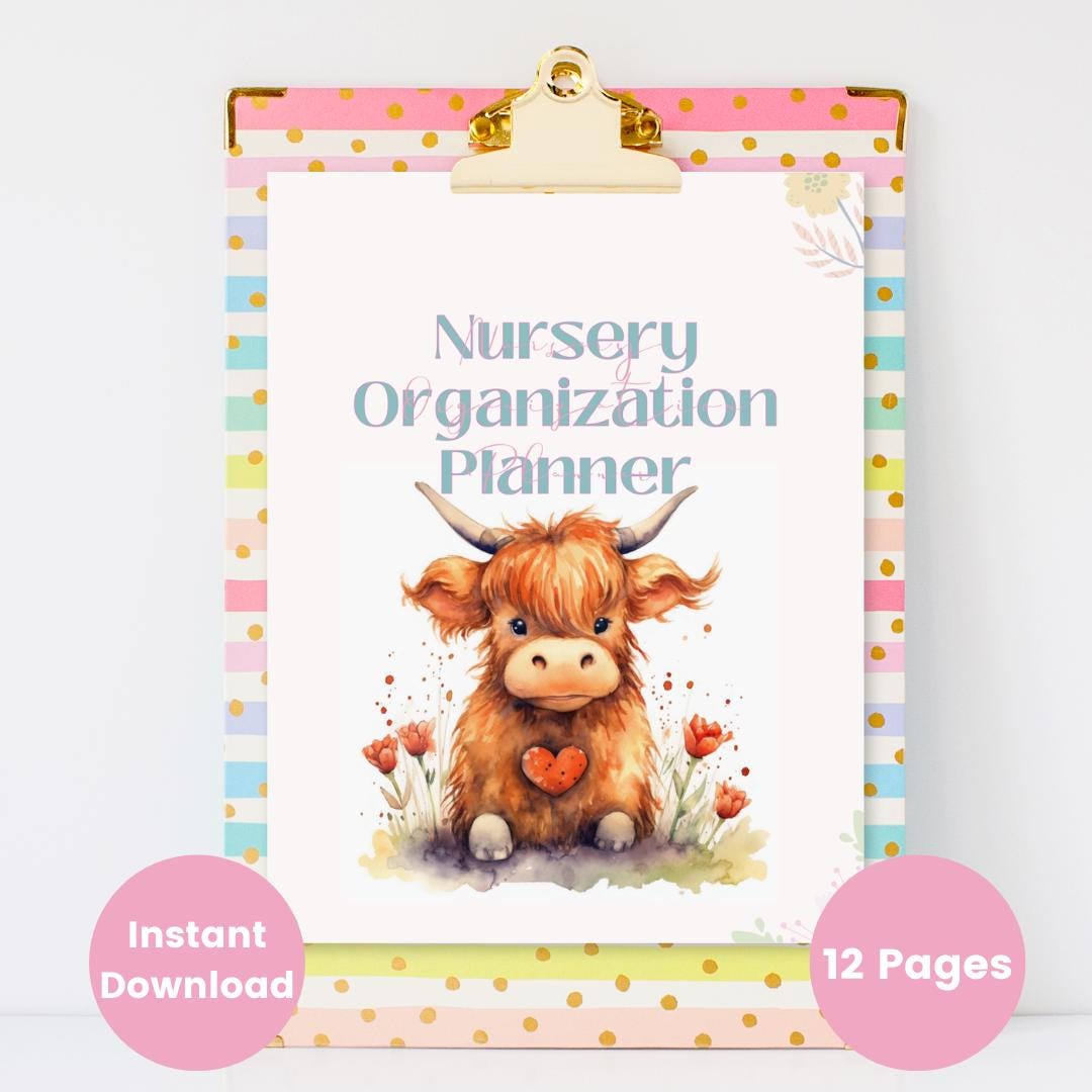 Nesting Organization Planner Printable Highland Cow Nursery Newborn Changing Table Checklist ...