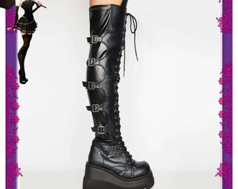 Faux Leather Platform Thigh High Women's Boots