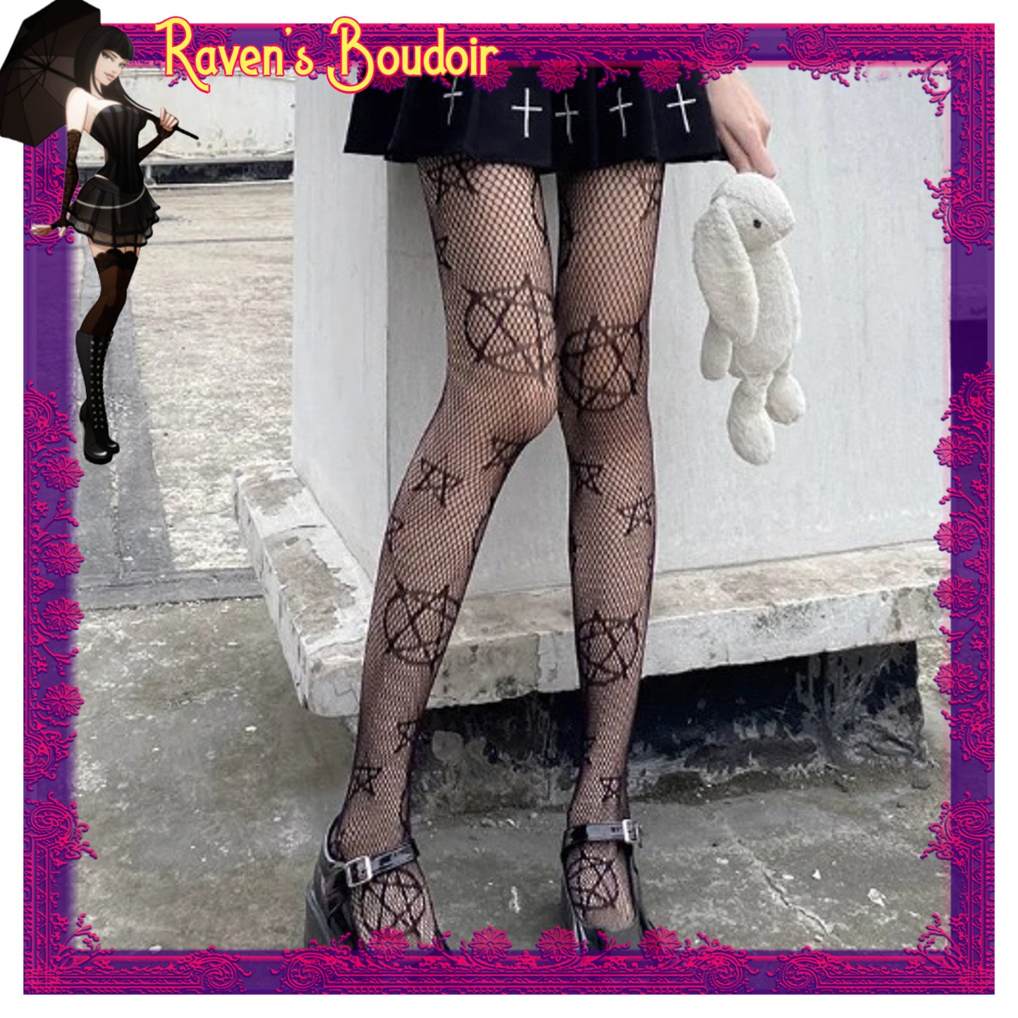 Red Black Fishnet Tights Fishnet Stockings Double Layered Tattered