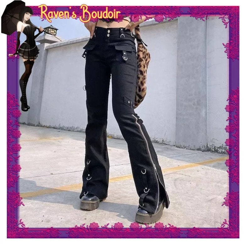 Flare Jeans Vintage Low Waisted Cute Trousers Aesthetic Streetwear Casual  Cargo Pants Women Korean Distressed Jean