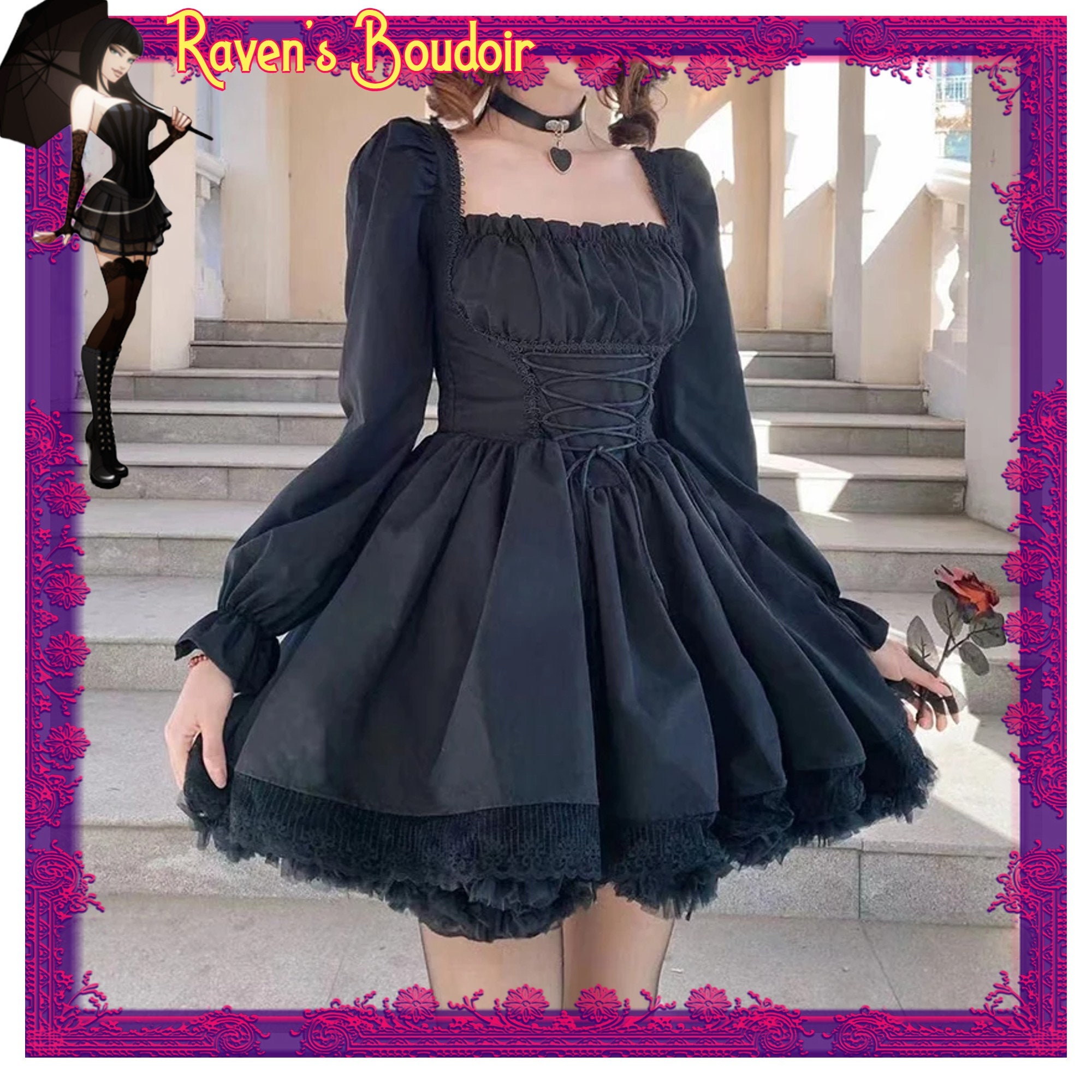 Long Gothic Dress Ruffle Bell Sleeve Corset Harajuku Dresses Gothic  Waistband Halloween Customer for Women