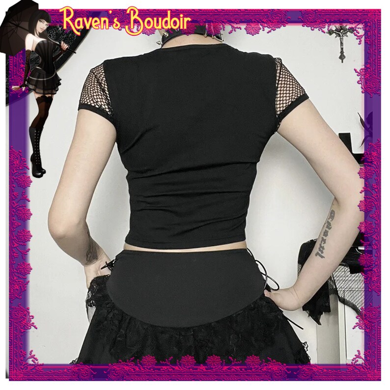 Mall Goth Fishnet Buckles Patchwork Hollowed Out Tee - Etsy