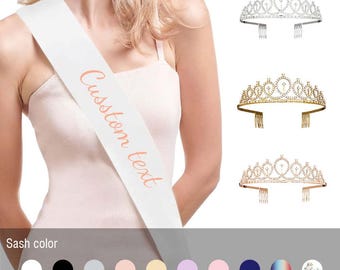 Custom Sash and Tiara Set Personalized Sash Rhinestone Crowns Party Decorations Kit for Women