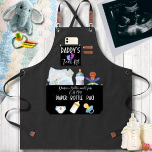 Funny New Dad Gift Daddy Tool Kit Apron for Daddy Baby Shower Gift New Father Customize with Name Tools Canvas Cross Back Apron with Pockets