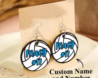 Personalized Volleyball Wooden Earrings | Custom Name Sports Jewelry | Gift for Player, Fan, Coach, Team Mom