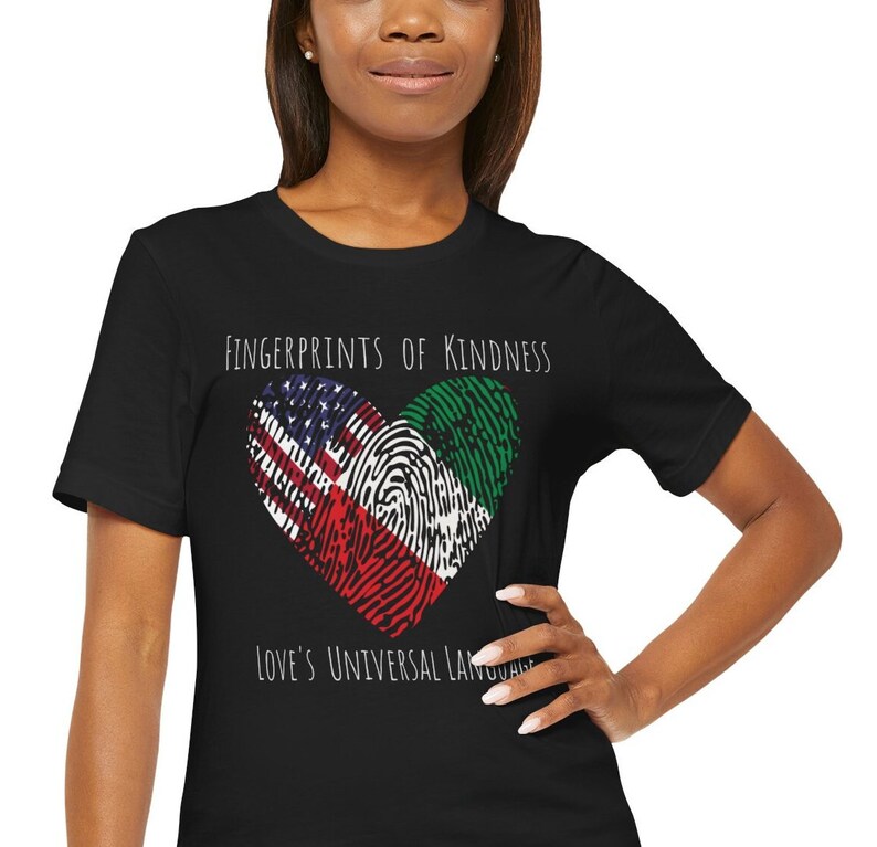 Exchange Student Gift Fingerprints of Kindness Love's Universal Language Unisex Jersey Short Sleeve Tee Customized Select 2 Flags to Print image 3