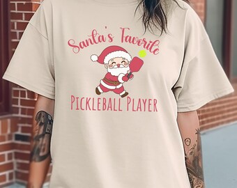 Pickleball Christmas Santa Short Sleeve Shirt Winter Shirt for Santa's Favorite Pickleball Player Gift for Mom Partner Gift Matching Shirts