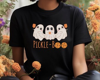 Pickleball Halloween Ghost Shirt Short Sleeve Tee Cute Ghosts Playing Pickleball Boo Trick or Treat Fall Shirt for Pickleball Player