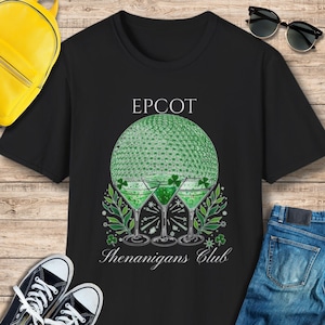 Camiseta "Día de San Patricio" de EPCOT "Déjalo todo en el mundo", Shenanigans Club, camiseta de trébol, a prueba de pinchazos, divertido Día de San Patricio