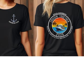 Camiseta personalizada de crucero por el Caribe, camiseta de crucero por el Caribe, camisetas de crucero familiar personalizadas con parte delantera y trasera, camiseta de crucero familiar a juego, crucero grupal