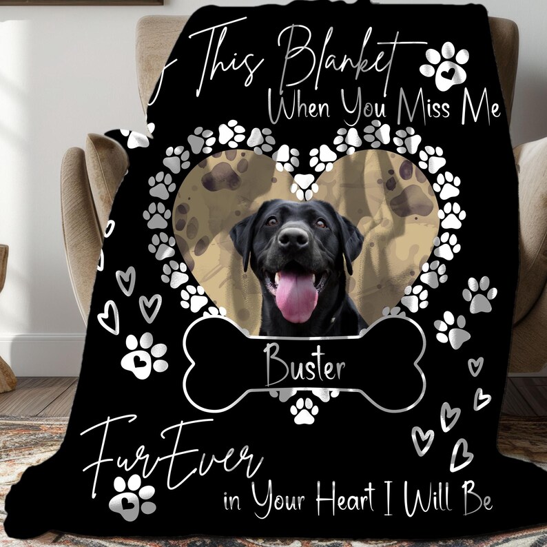 Custom Personalized Dog Memorial Photo Blanket Gift Dog Loss Pet Memory ...