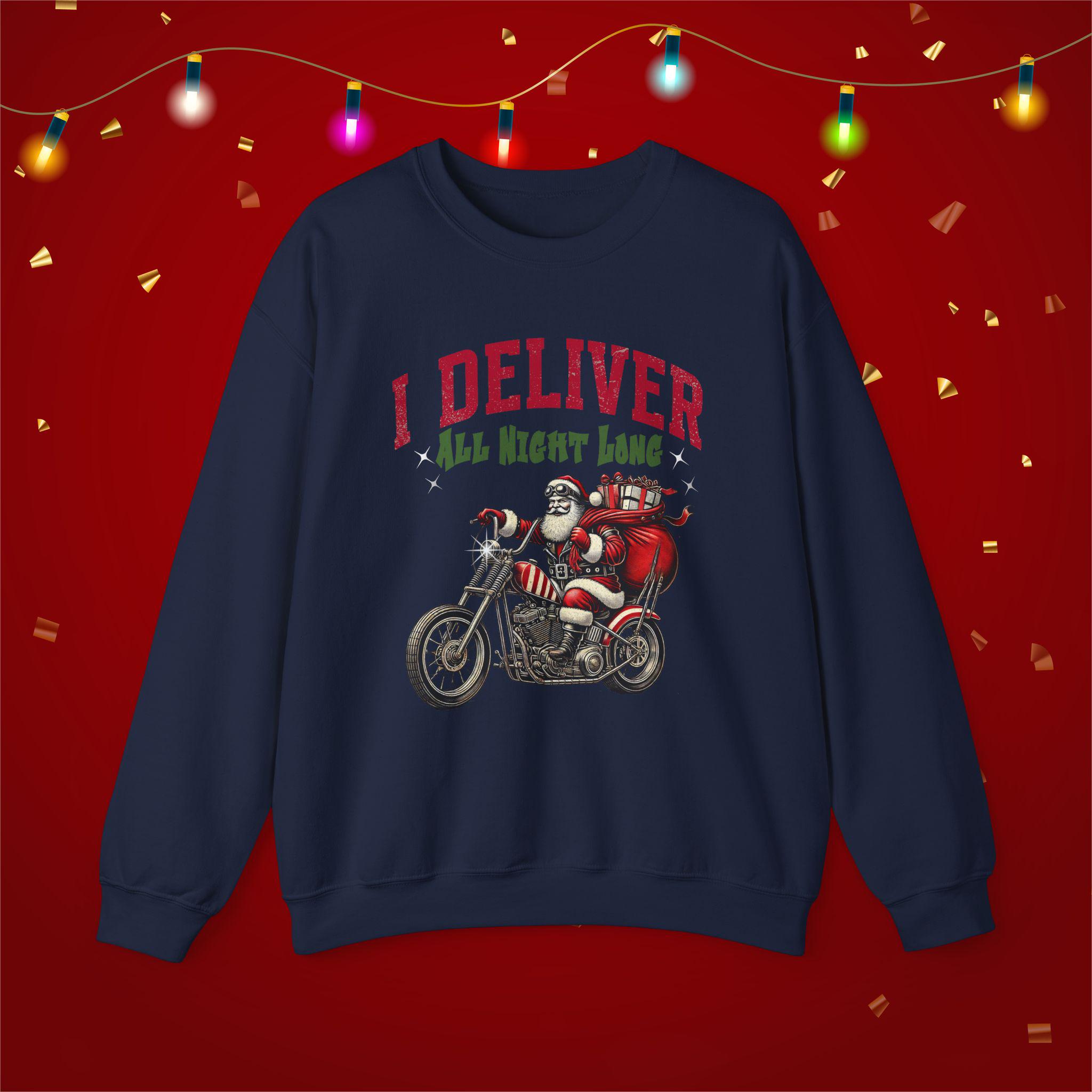 Sweatshirt Père Noël Vélo Biker Moto Drapeau Américain - Cadeau Original Noël