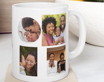 Custom Photo Collage 11 oz Ceramic Coffee Mug, Personalized Photo Gift for Mom, Grandma Birthday Gift, Tea Cup Coffee Lover