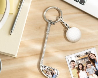 Custom Golf Ball Keychain with Photo – Personalized Gift for Golf Lovers, Father's Day Gift for Dad, Grandpa, Husband Coach Team Keepsake
