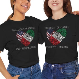 Exchange Student Gift Fingerprints of Kindness Love's Universal Language Unisex Jersey Short Sleeve Tee Customized Select 2 Flags to Print image 4