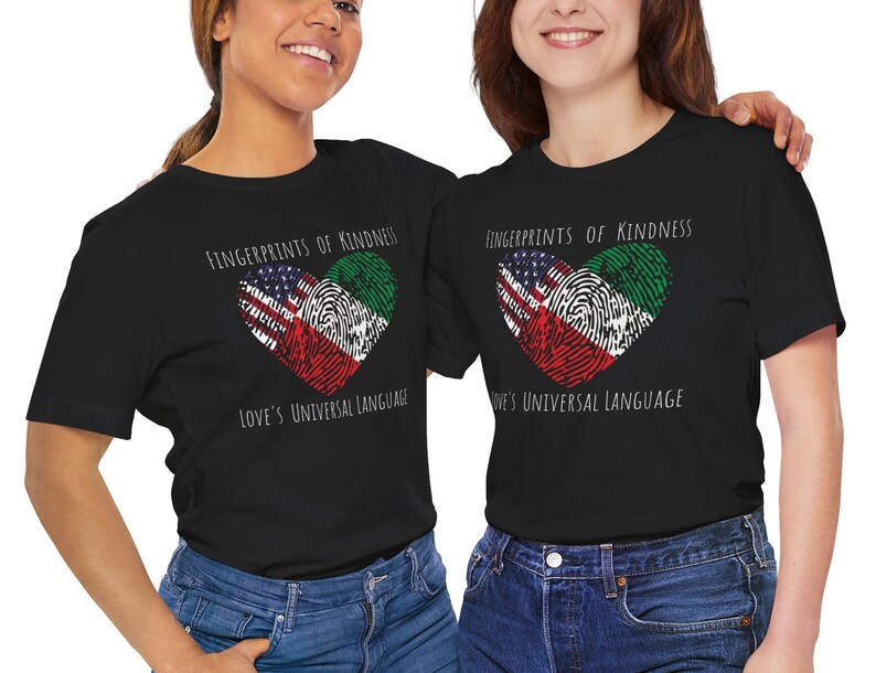 Exchange Student Gift Fingerprints of Kindness Love's Universal Language Unisex Jersey Short Sleeve Tee Customized Select 2 Flags to Print image 4