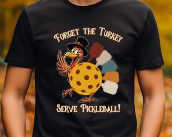 Funny Pickleball Thanksgiving Turkey Shirt Short Sleeve Tee Cute Pickleball Turkey Playing Pickleball Fall Shirt for Pickleball Player