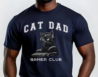 Funny Cat Dad Gamer Club Moisture Wicking Shirt, Gamer Gift For Him, Cat Dad Father's Day Gift for Husband, Boyfriend, Son or Son in Law