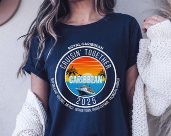 Camiseta personalizada de crucero por el Caribe, camiseta de crucero por el Caribe, camisetas de crucero familiar personalizadas con parte delantera y trasera, camiseta de crucero familiar a juego, crucero grupal