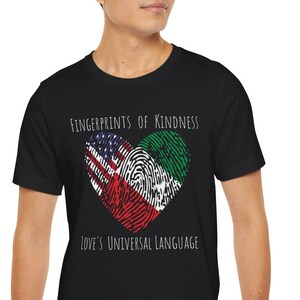 Exchange Student Gift Fingerprints of Kindness Love's Universal Language Unisex Jersey Short Sleeve Tee Customized Select 2 Flags to Print image 2