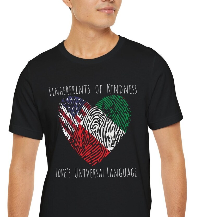 Exchange Student Gift Fingerprints of Kindness Love's Universal Language Unisex Jersey Short Sleeve Tee Customized Select 2 Flags to Print image 2