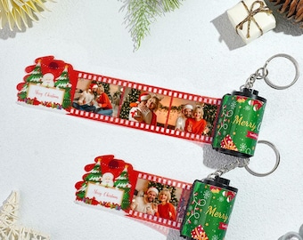 Custom Photo Film Roll Merry Christmas Keychain | Personalized Memory Gift for Friends, Family, or Loved Ones