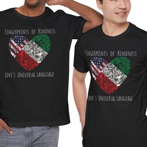 Exchange Student Gift Fingerprints of Kindness Love's Universal Language Unisex Jersey Short Sleeve Tee Customized Select 2 Flags to Print image 5