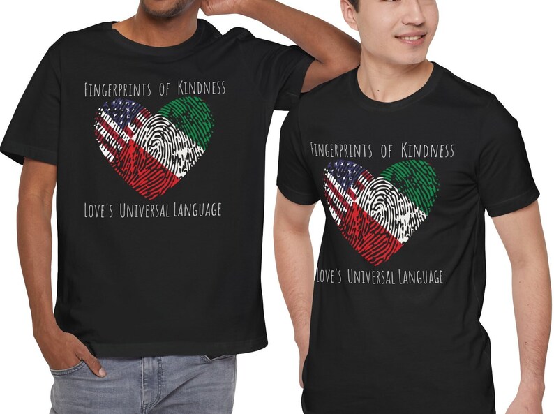 Exchange Student Gift Fingerprints of Kindness Love's Universal Language Unisex Jersey Short Sleeve Tee Customized Select 2 Flags to Print image 5
