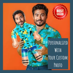 Personalized Blow Up Dolls Hawaiian Shirt Coconut Tree and Pineapple Funny Inflatable Man Printed Face for Party Favors