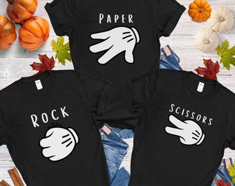Funny Group Office Halloween Costume Matching Unisex T-Shirt Rock Paper Scissors Cartoon Hands Cute Costume Idea For Friends Coworkers