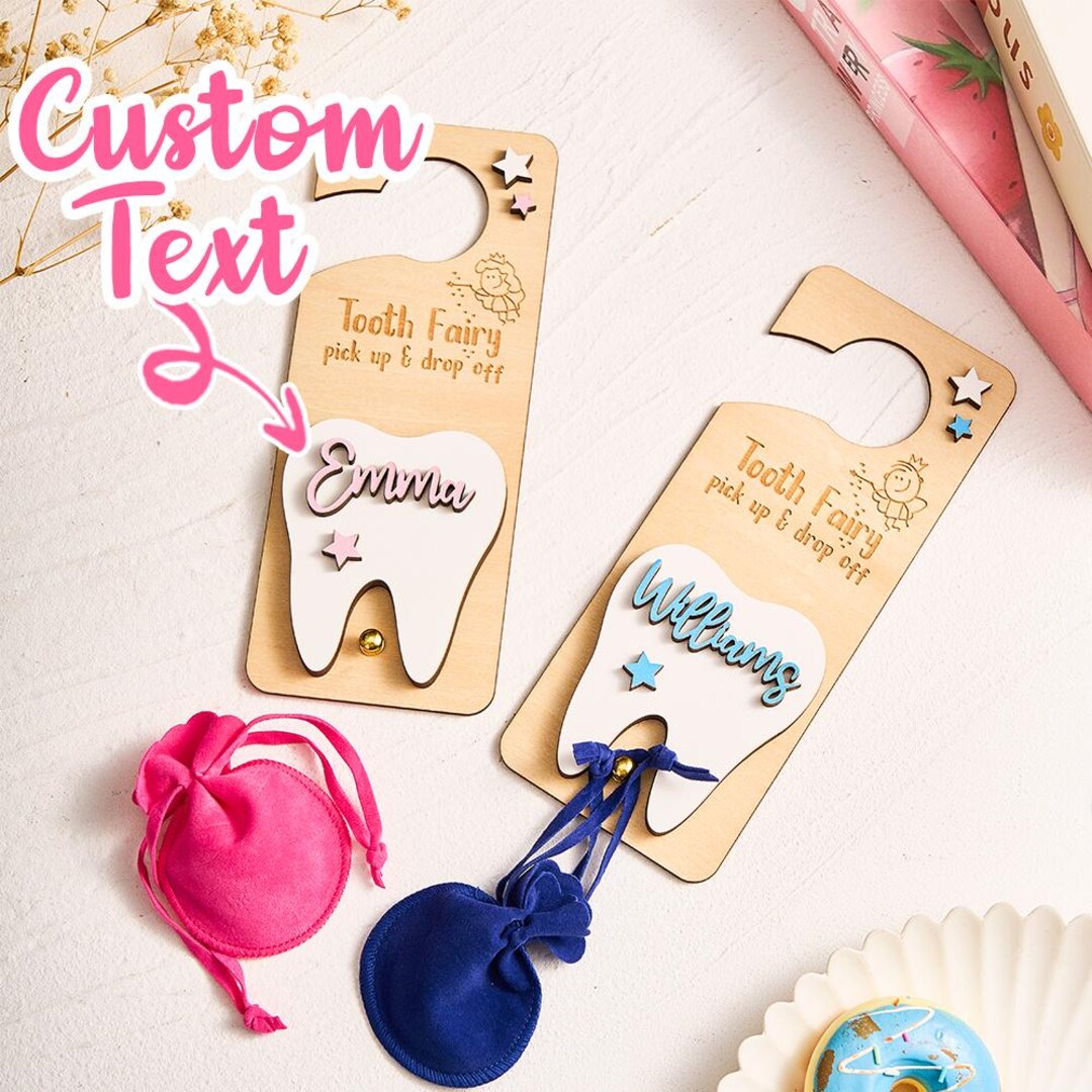 Personalized Tooth Fairy Door Hanger – Custom Wooden Teeth Holder for ...