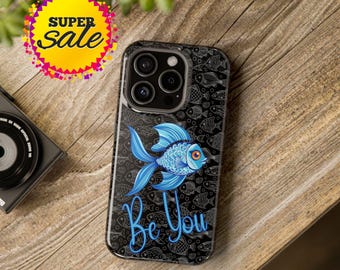 Funda para teléfono resistente a los impactos con temática de peces coloridos Be You, funda para teléfono con pecera, funda para iPhone, funda para teléfono con estética de peces, regalo para ella