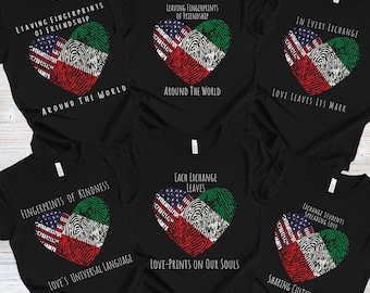 Exchange Student Gift Unisex Jersey Short Sleeve Tee T-Shirt Tshirt Customized Select Two Country Flags to Print Add Any Personalization