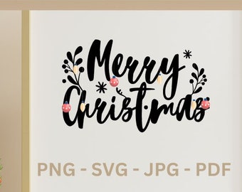 Merry Christmas Typography Art - Png, JPG, SVG, PDF Files - Instant Download