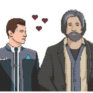 ハンク・アンダーソン・コナー クロスステッチ、ハンクコン、DBH デトロイト: ビカム・ヒューマン ピクセルアート クロスステッチ、ビデオゲーム オタク アート、PDF パターン