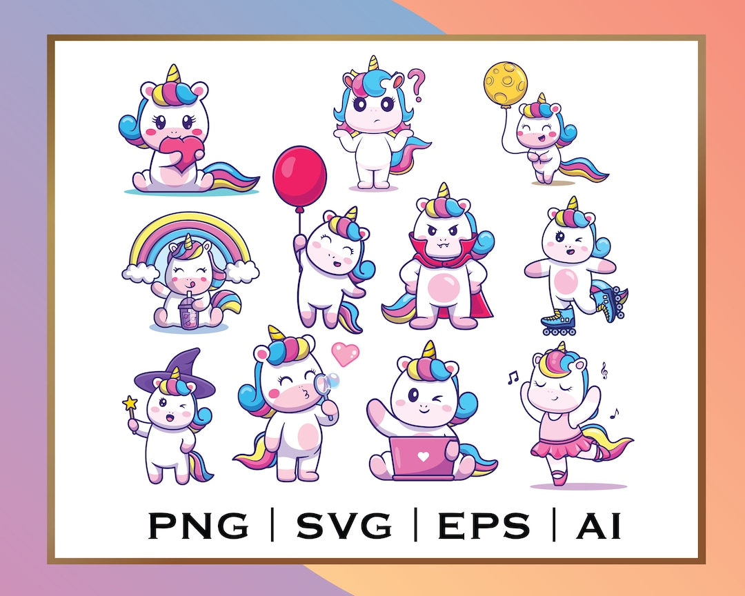 11 Cute Unicorn Bundle - 300 PPI Png Svg Eps and Ai Vector Files - Etsy