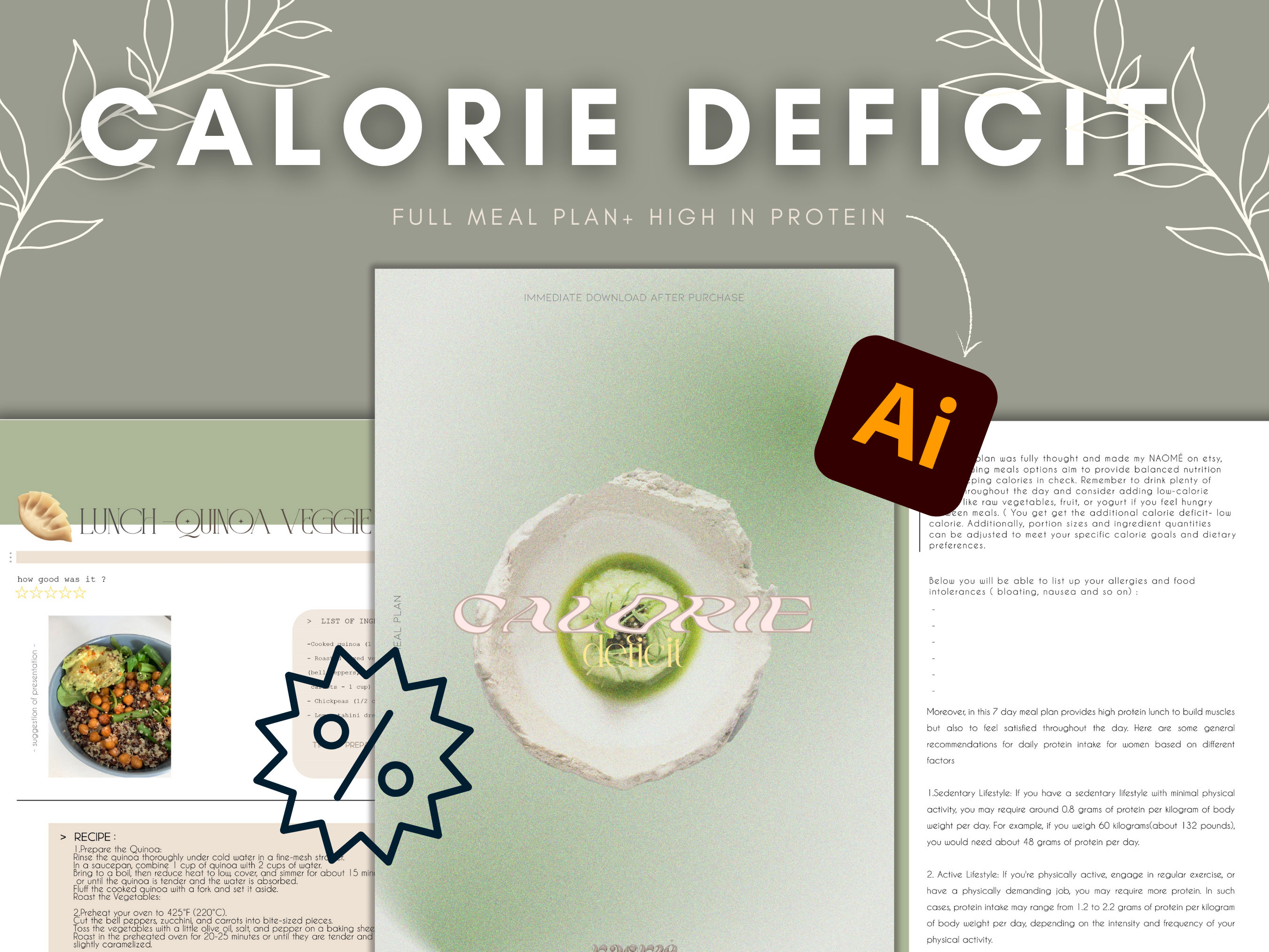 Calorie Deficit Meal Plan High Protein Etsy Il Fullxfull.5590048577 Ic2i