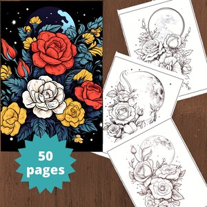 Coloring Page Flower, Coloring Book for Adults, Flower Coloring Book, Printable PDF file, Instant download