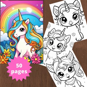 Coloring Book Kawaii, Baby Unicorn Coloring, Coloring Pages for Kids, Instant download, Printable PDF file