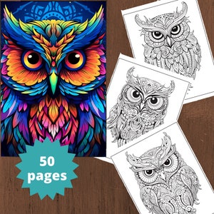 Owl Coloring Pages, Animal Coloring Pages, Coloring Book for Adults, Animal Coloring Book, Printable PDF file, Instant download