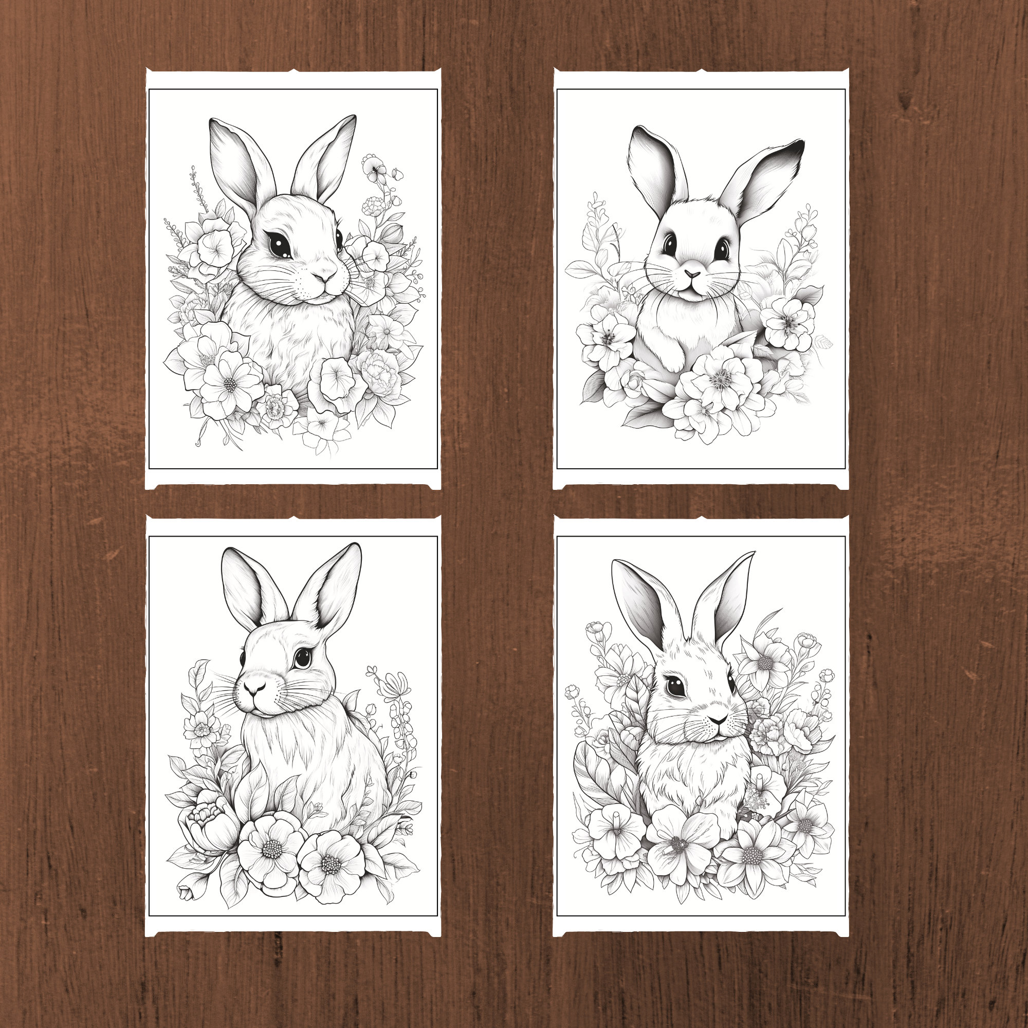 50 Rabbits Coloring Page Coloring Pages for Kids and Adults, Instant