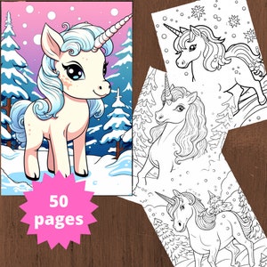 50 Unicorn Christmas Coloring Page, Christmas Coloring Book, Coloring Pages for Kids, Instant download, Printable PDF file