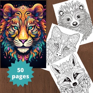 Animal Mandala Coloring Book Adults, Coloring Pages for Adults, Instant download, Printable PDF file