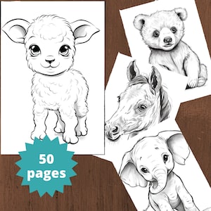50 Cute Baby Animals Coloring Pages for Kids, Easy Animals Coloring Pages, Baby Animal Printable, Print at Home, Download PDF