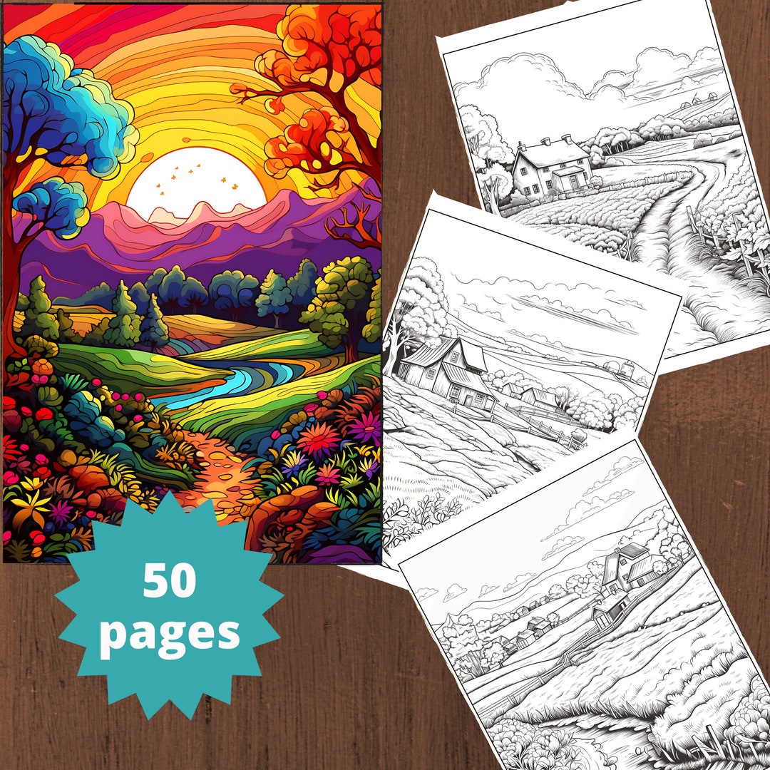 Landscape Coloring, Coloring Book for Adults, Landscape Coloring Pages ...