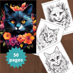 50 Cats Coloring Page - Coloring Pages for kids and adults, Instant download, Coloring Book, Printable PDF file