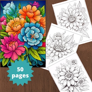 Coloring Pages Flower, Coloring Book for Adults, Flower Coloring Book, Printable PDF file, Instant download